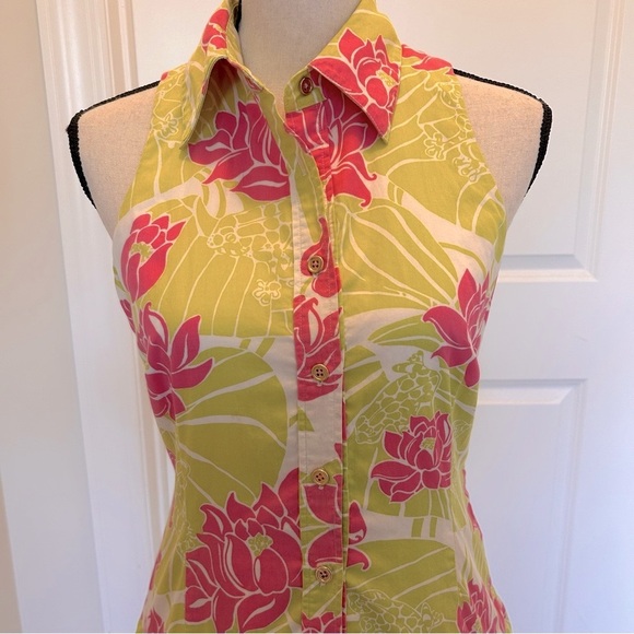 Lilly Pulitzer Pink and Green Floral Midi Dress SZ 4 - Picture 6 of 6
